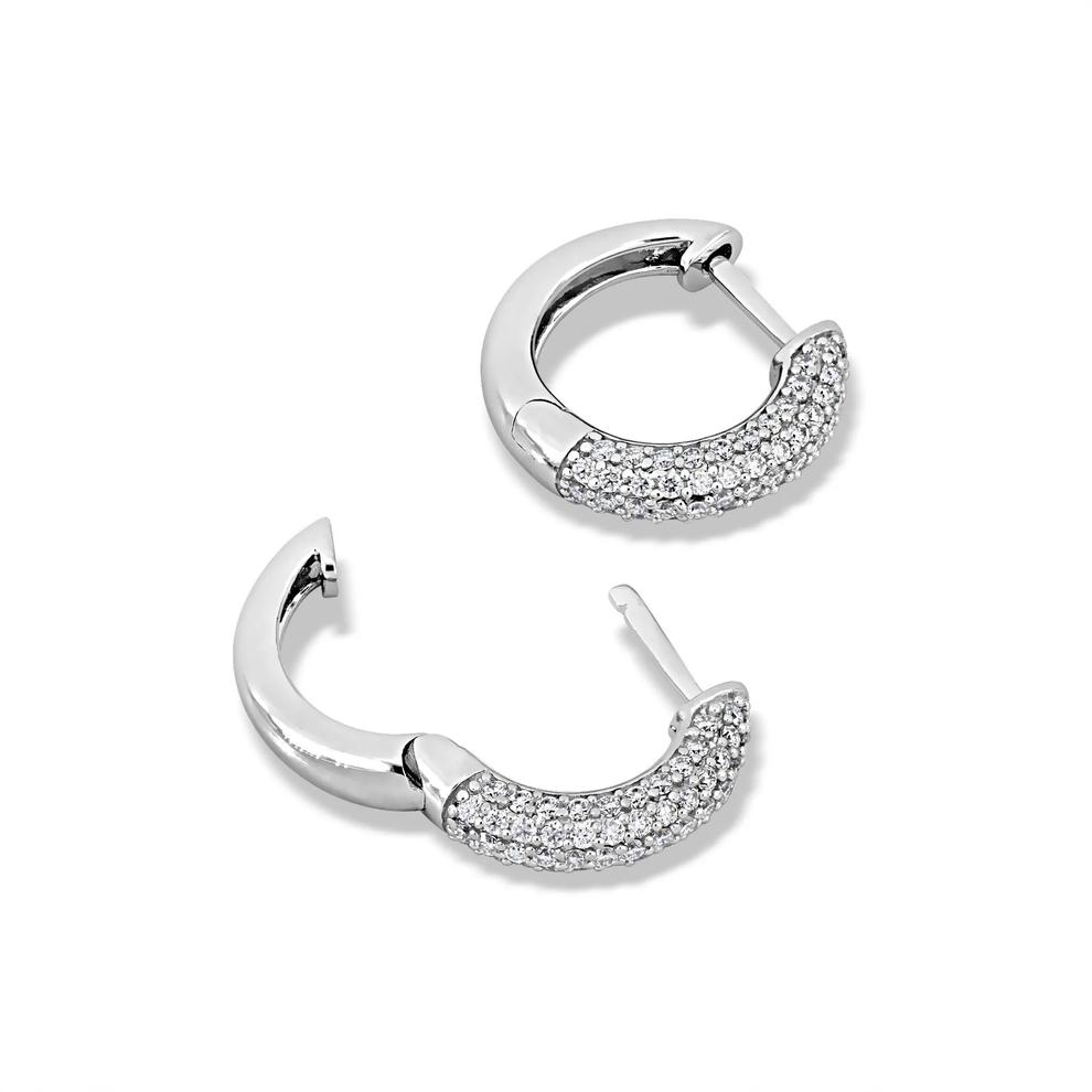 Lab-Created Moissanite Pav&eacute; Hoop Earrings in Sterling Silver (5/8 ct. dew) – Image 2 of 2