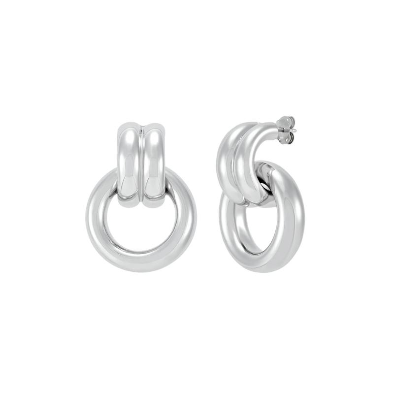 Polished Door-Knocker Drop Earrings in Sterling Silver – Image 1 of 2