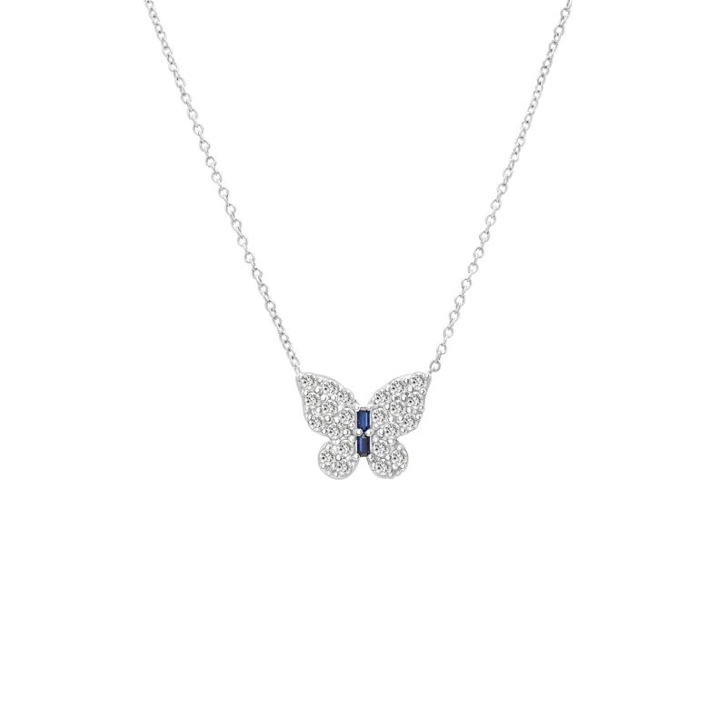 Lab-Created Blue and White Sapphire Butterfly Pendant and Stud Earring Box Set in Sterling Silver – Image 2 of 6
