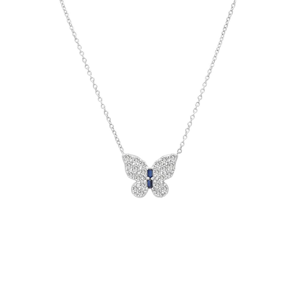 Lab-Created Blue and White Sapphire Butterfly Pendant and Stud Earring Box Set in Sterling Silver – Image 2 of 6