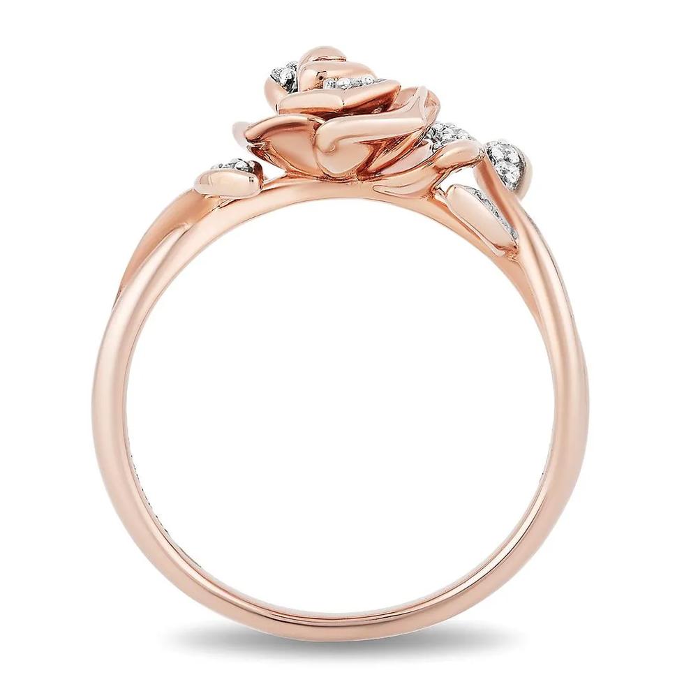 Enchanted Disney Belle 1/10 ct. tw. Diamond Rose Ring in 10K Rose Gold – Image 2 of 4