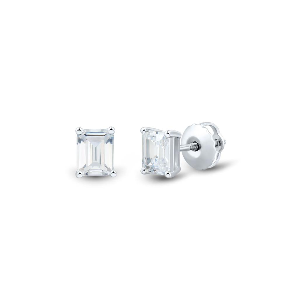 Lab Grown Diamond Emerald-Cut Four-Prong Studs in 14K White Gold (1 ct. tw.) – Image 2 of 3