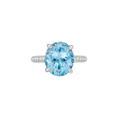 Aquamarine Oval & Pavé Diamond Ring in 14K White Gold (1/2 ct. tw.)
