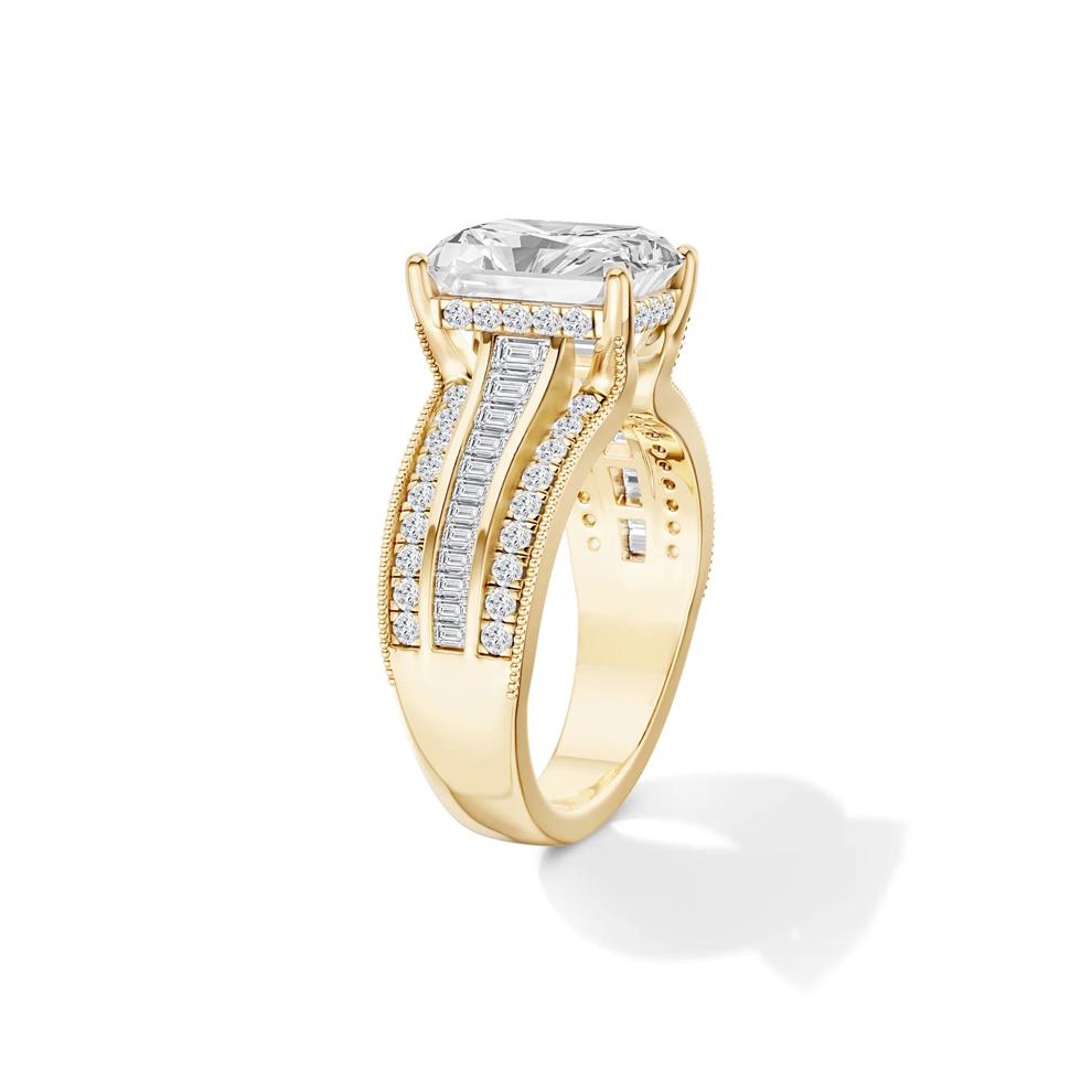 Lab Grown Diamond Radiant-Cut Center Engagement Ring in 14K Yellow Gold (3 3/4 ct. tw.) – Image 3 of 5