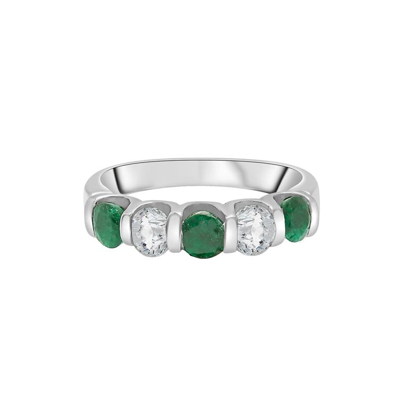 Emerald &amp; White Sapphire Ring in Sterling Silver  – Image 1 of 5