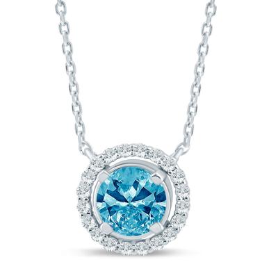 Lab Grown Blue and White Diamond Halo Pendant in 14K Gold (1 1/7 ct. tw.)