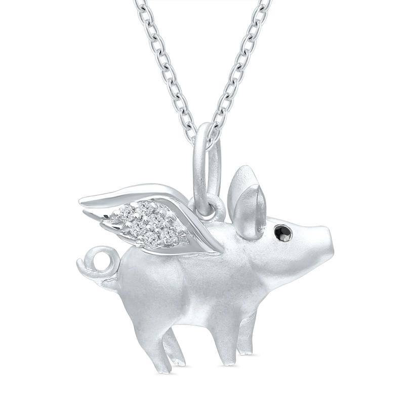 Flying Pig Diamond Accent Pendant in Sterling Silver – Image 1 of 3