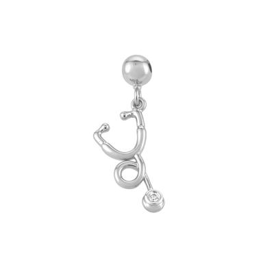 Diamond Accent Stethoscope Bead Charm in Sterling Silver
