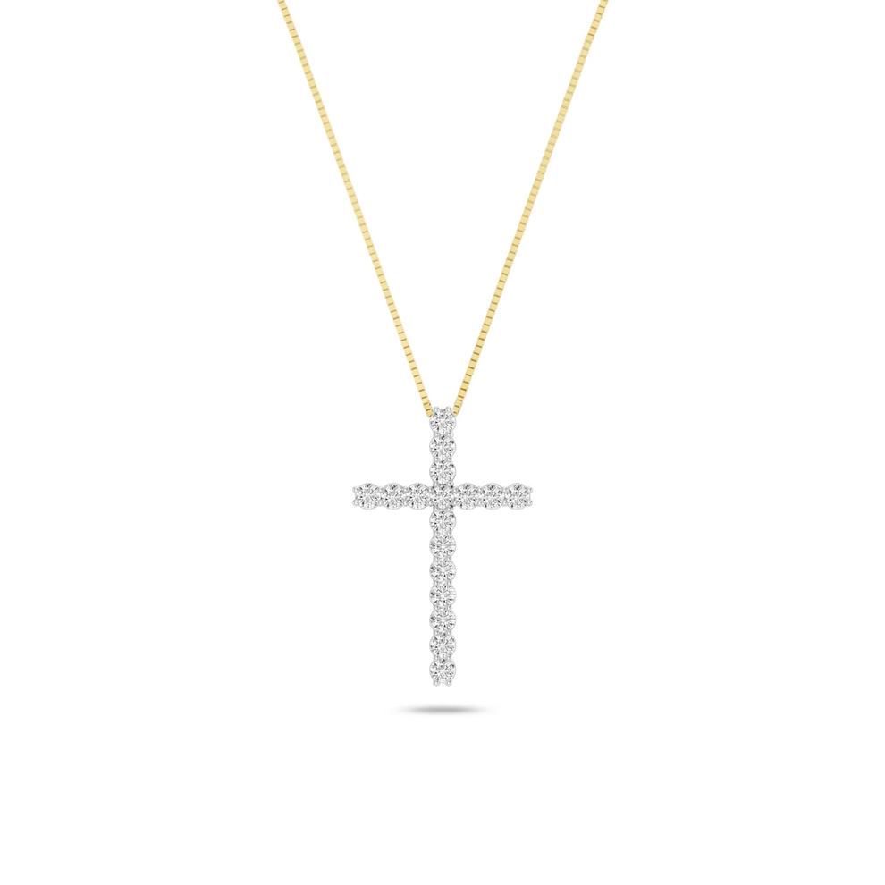 Lab Grown Diamond Cross Pendant Necklace in 10K Yellow Gold (2 ct. tw.) – Image 1 of 4