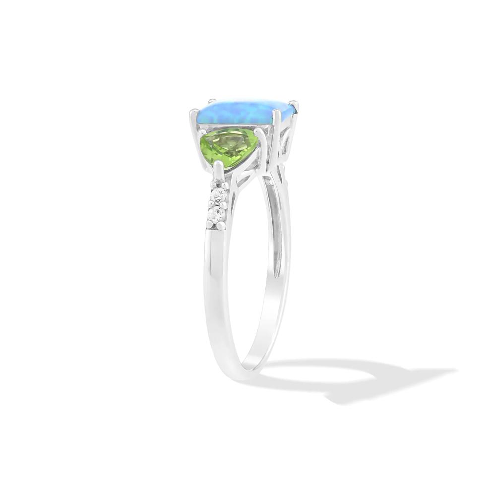 Lab-Created Blue Opal, Green Peridot &amp; Lab-Created White Sapphire Three-Stone Ring in Sterling Silver – Image 3 of 4
