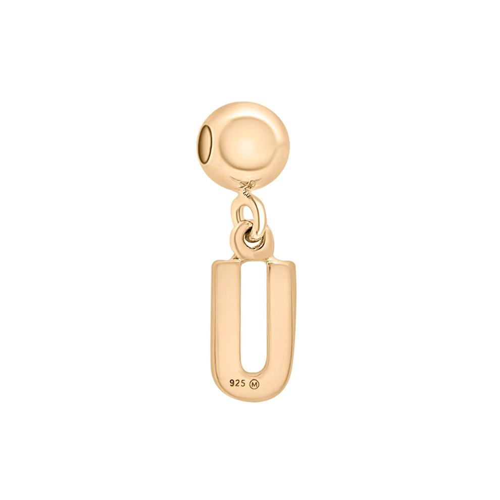 Diamond Accent U Initial Bead Charm in Vermeil – Image 3 of 3