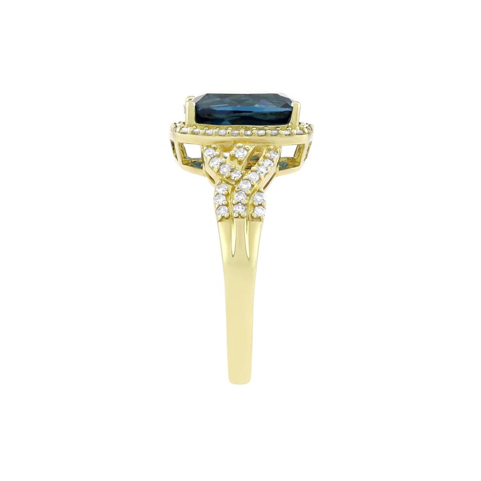 London Blue Topaz and Diamond Ring in 10K Yellow Gold (1/3 ct. tw.) – Image 3 of 3