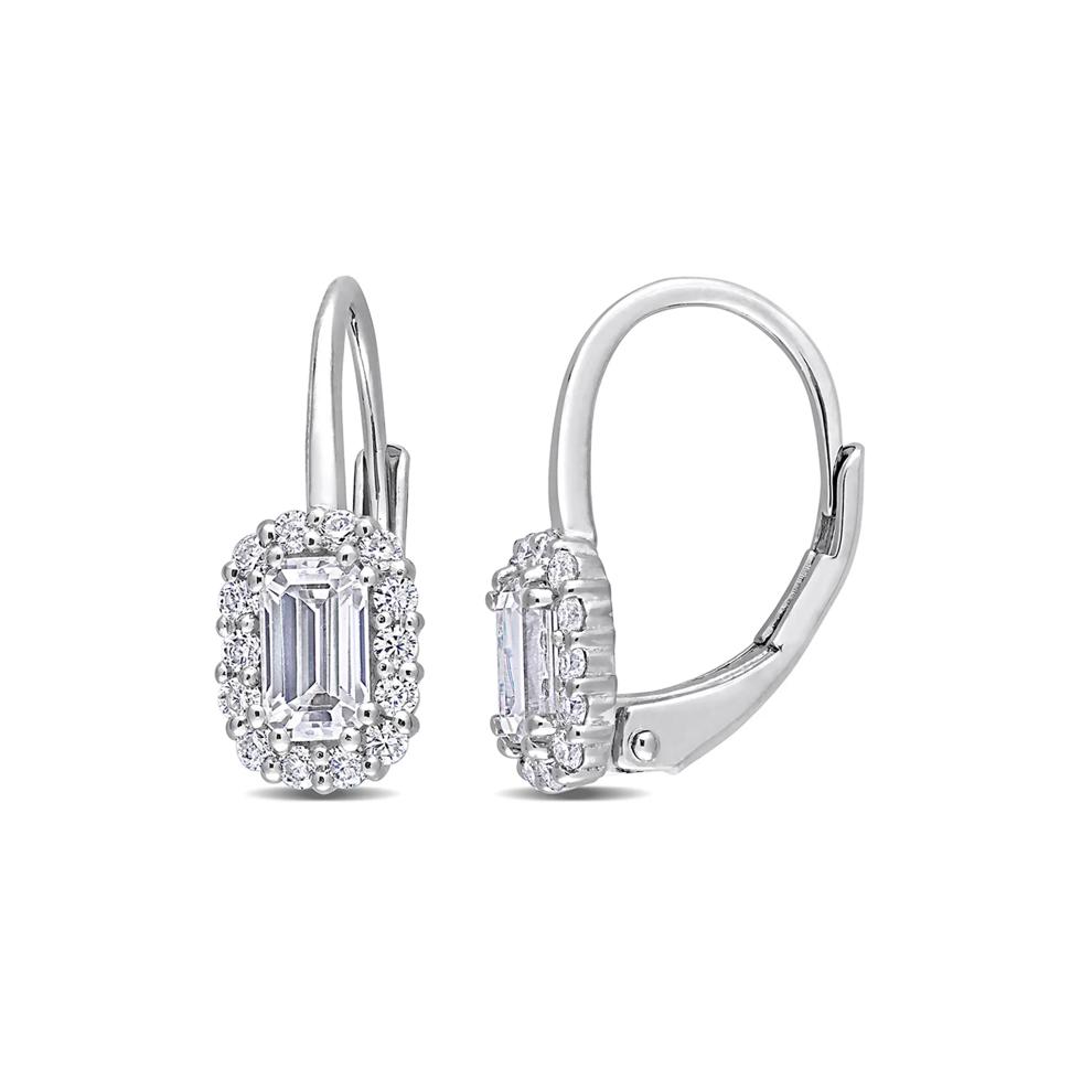 Emerald-Cut Moissanite Earrings with Lever Backs in Sterling Silver – Image 1 of 2