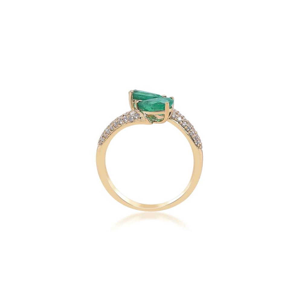 Emerald and Diamond Bypass Ring in 14K Yellow Gold (1/3 ct. tw.) – Image 2 of 4