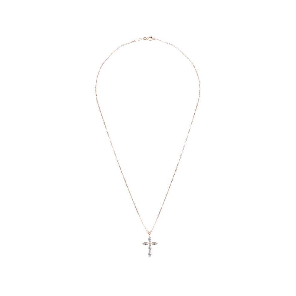 Lab Grown Diamond Marquise Cross Pendant Necklace in 10K Rose Gold (3/4 ct. tw.) – Image 3 of 4