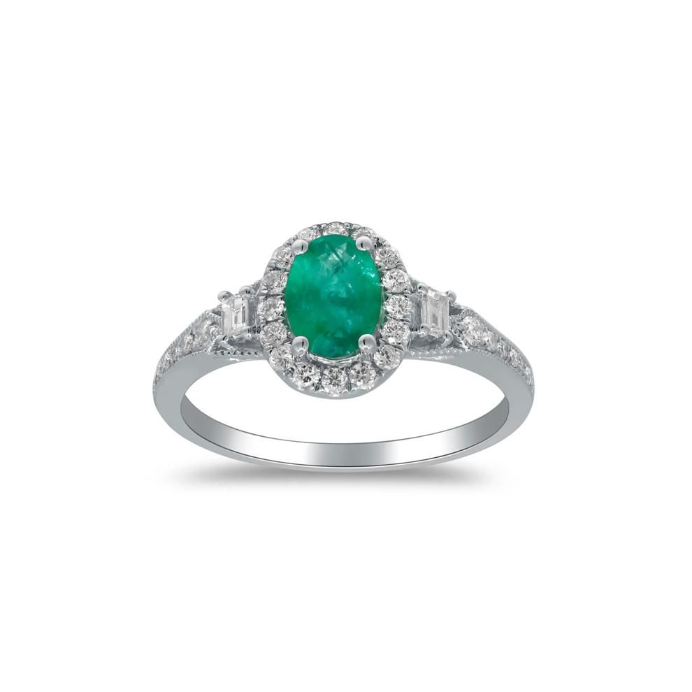 Emerald &amp; Diamond Halo Ring in 10K White Gold (1/3 ct. tw.) – Image 4 of 5