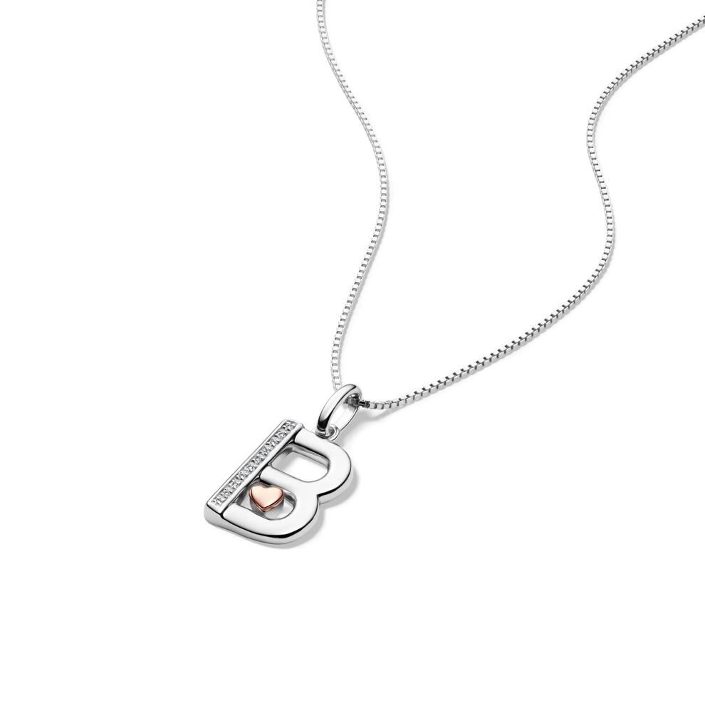Diamond Accent Initial B Pendant in Sterling Silver and 14K Rose Gold – Image 4 of 5