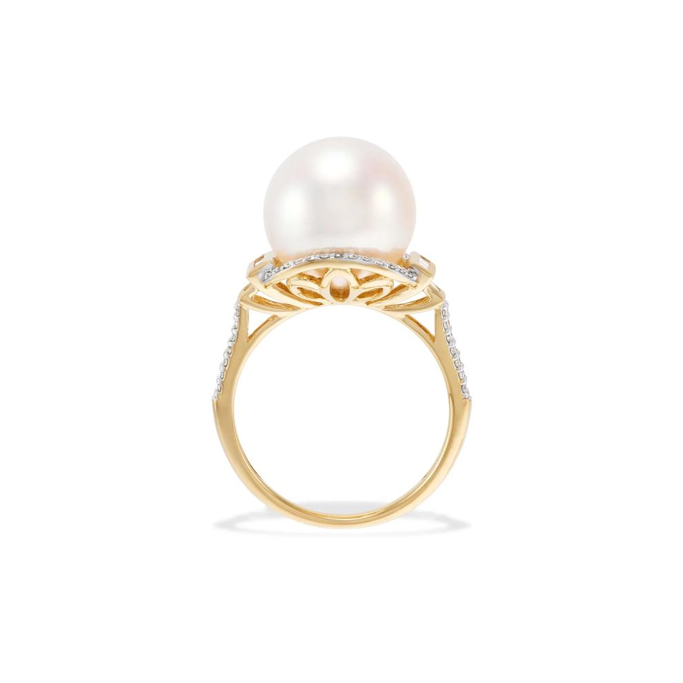 Freshwater Cultured Pearl &amp; Diamond Ring in 14K Yellow Gold (1/3 ct. tw.) – Image 3 of 4