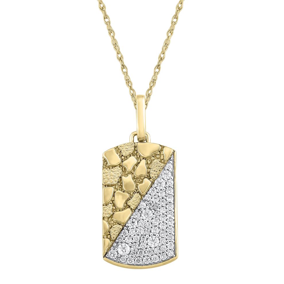 Men's Lab Grown Diamond Gold Nugget Dog Tag Pendant in 10K Yellow Gold (1 ct. tw.) – Image 1 of 2