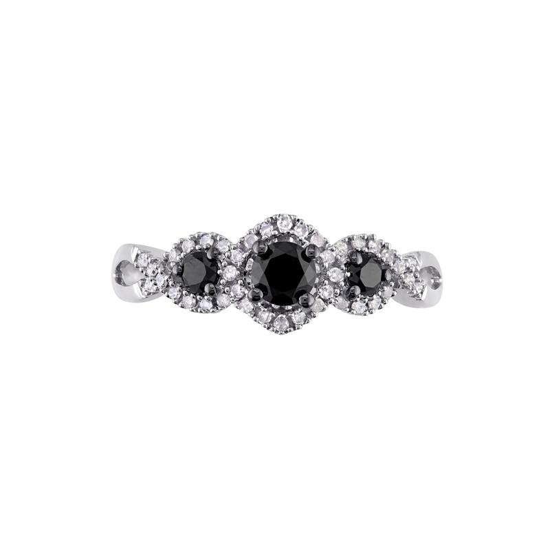 Three-Stone Ring with Black &amp; White Diamonds in 10K White Gold &#40;1/2 ct. tw.&#41; – Image 1 of 5
