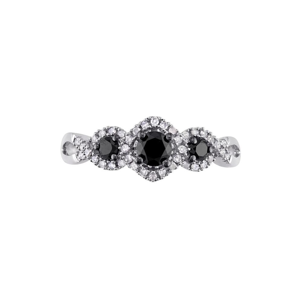 Three-Stone Ring with Black &amp; White Diamonds in 10K White Gold (1/2 ct. tw.) – Image 1 of 5