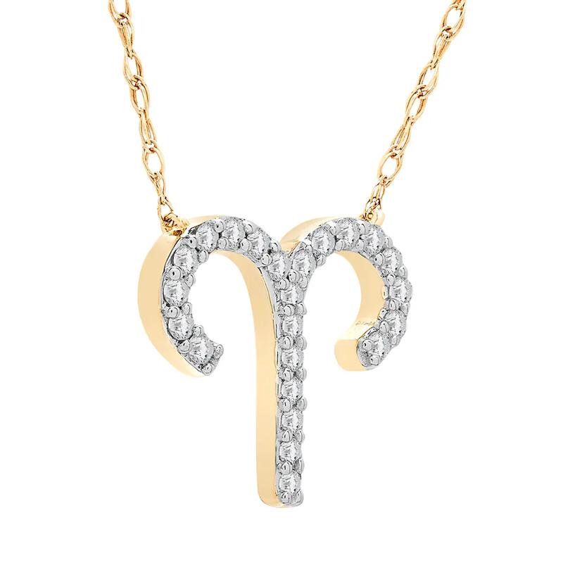 Aries Zodiac Necklace with Diamonds in 10K Yellow Gold &#40;1/10 ct. tw.&#41; – Image 2 of 3