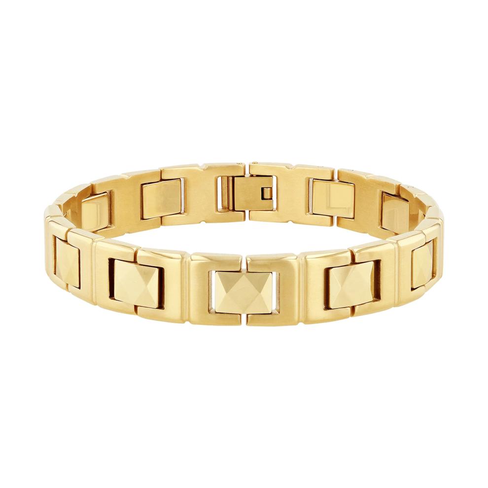 Link Bracelet in Yellow Ion-Plated Stainless Steel and Tungsten, 12mm, 8.75" – Image 1 of 3
