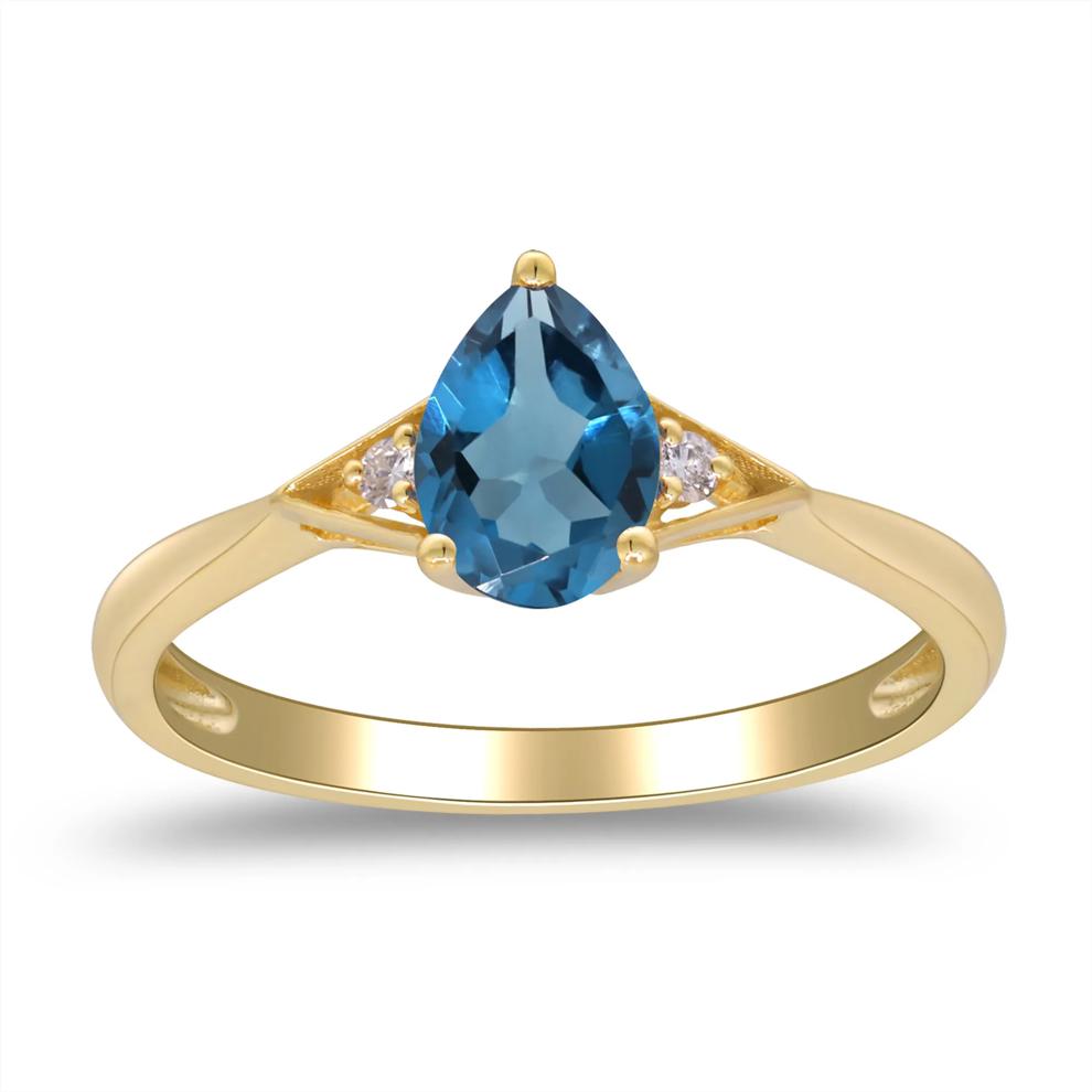 London Blue Topaz &amp; Diamond Accent Ring in 10K Yellow Gold – Image 1 of 5