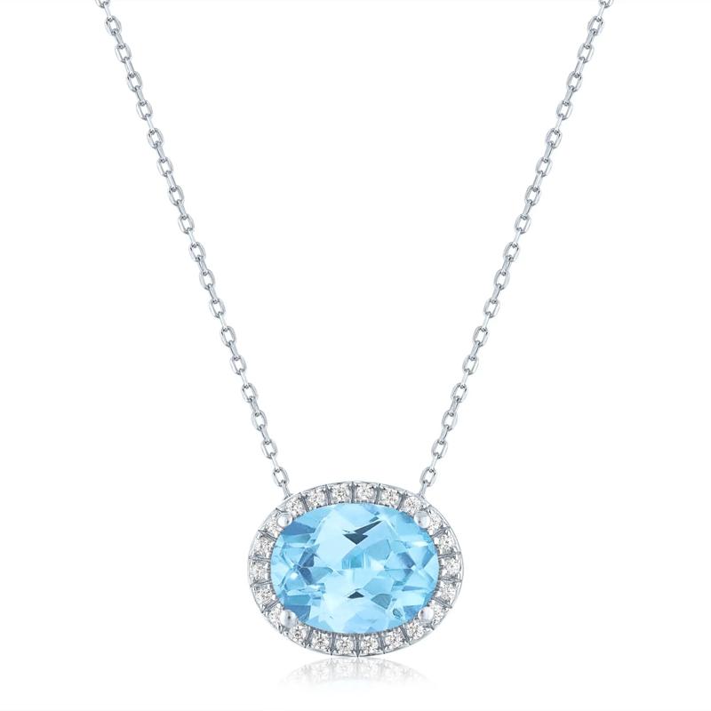 Swiss Blue Topaz and Diamond Accent Halo Pendant in Sterling Silver – Image 1 of 3