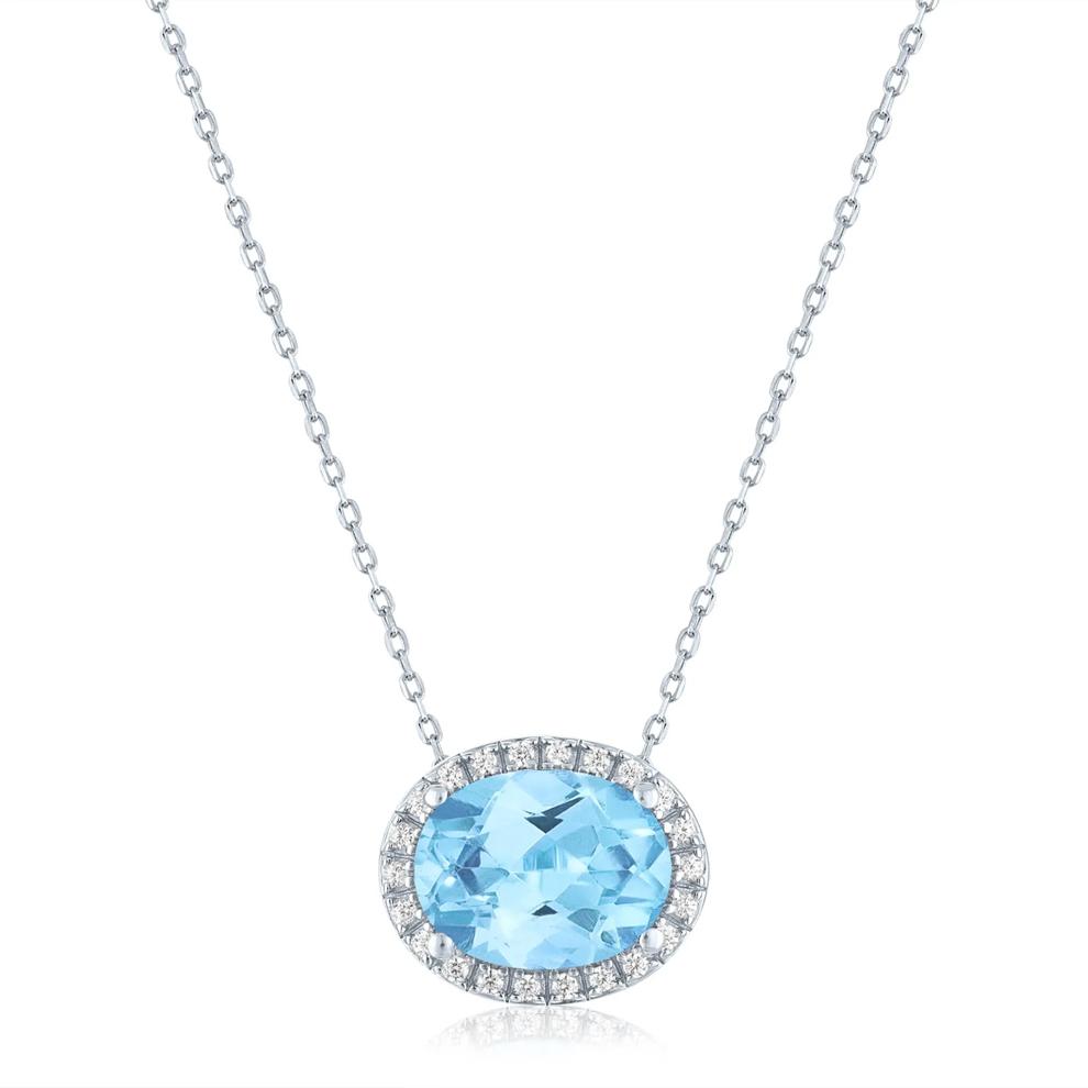 Swiss Blue Topaz and Diamond Accent Halo Pendant in Sterling Silver – Image 1 of 3