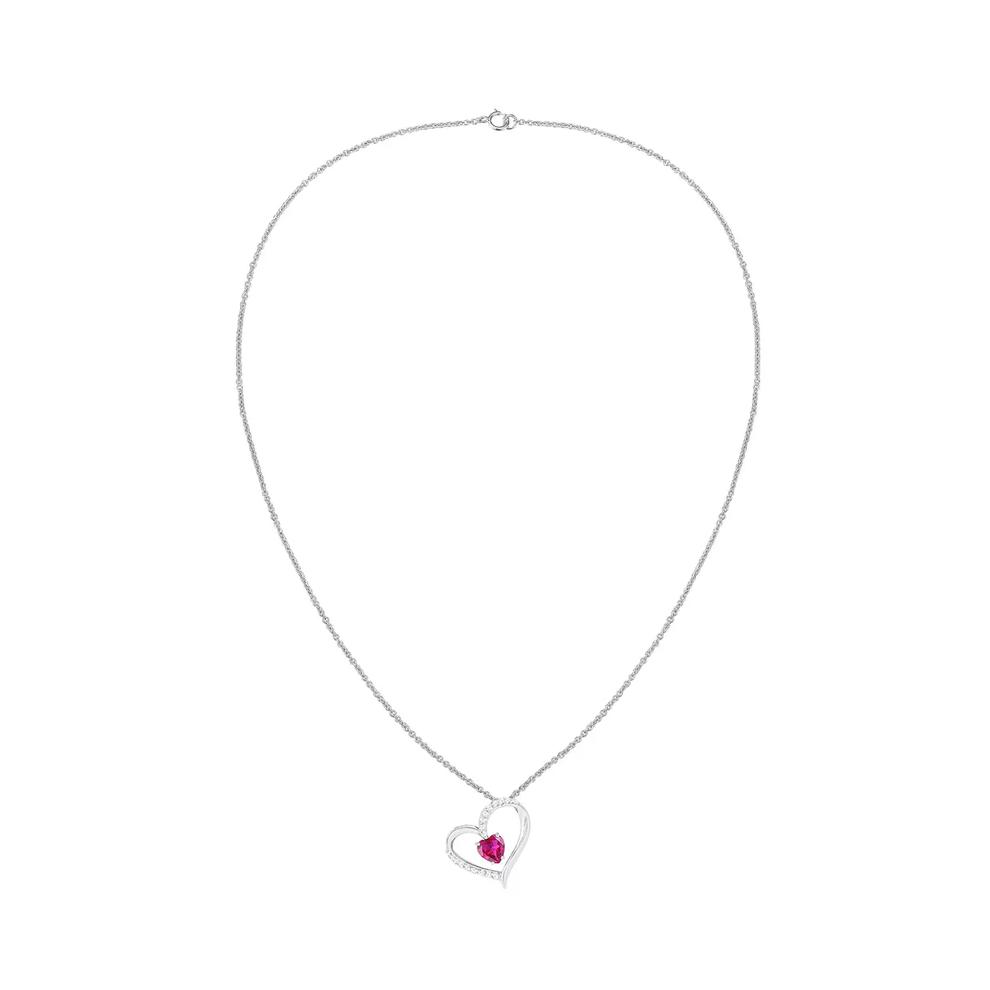 Lab-Created Ruby &amp; Lab-Created White Sapphire Heart Pendant Necklace in Sterling Silver – Image 3 of 4