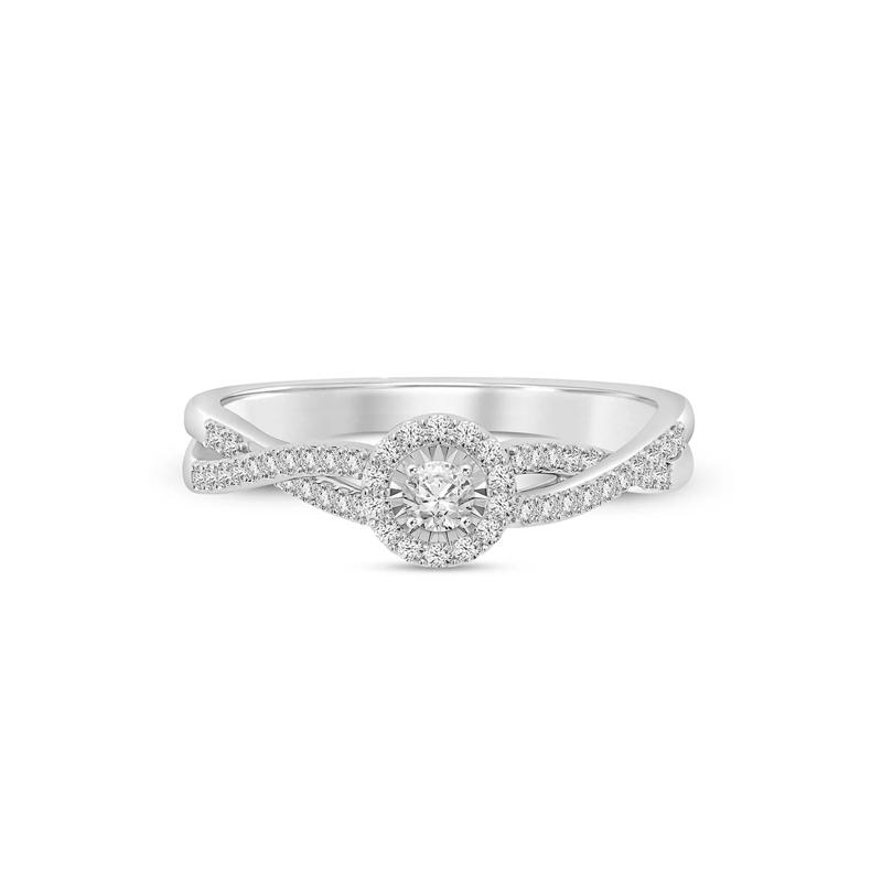 Diamond Halo Promise Ring in Sterling Silver &#40;1/3 ct. tw.&#41; – Image 1 of 3