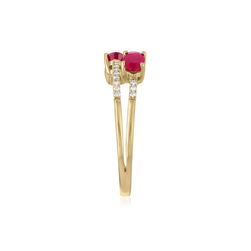 Diamond and Ruby Double Row Band in 10K Yellow Gold &#40;1/10 ct. tw.&#41; – Image 3 of 3