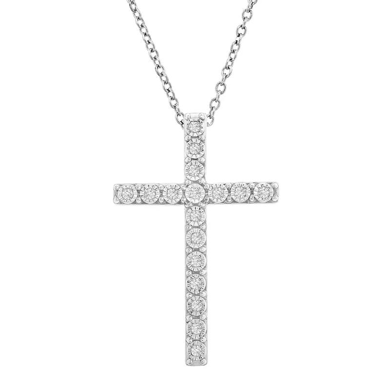 Diamond Cross Pendant in Sterling Silver &#40;1/10 ct. tw.&#41; – Image 1 of 3