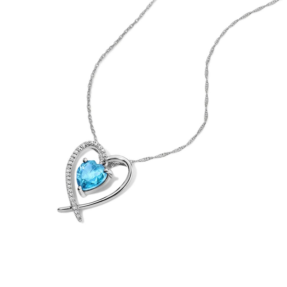Blue Topaz &amp; Diamond Accent Heart Pendant Necklace in 10K White Gold – Image 4 of 4