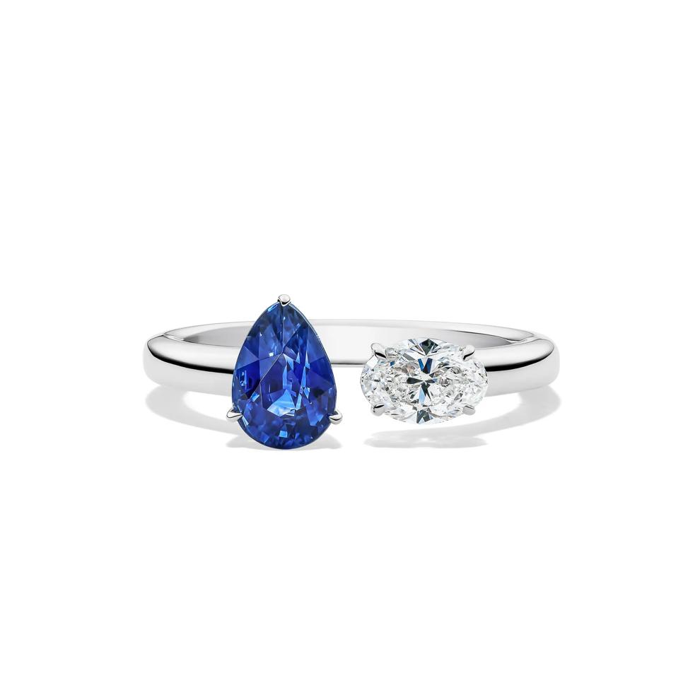 Blue Sapphire &amp; Diamond Open-Shank Band in 18K White Gold (1/2 ct. tw.) – Image 1 of 2