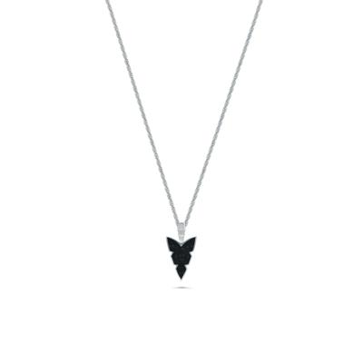 Black Crushed Diamond Arrowhead Pendant Necklace in Sterling Silver
