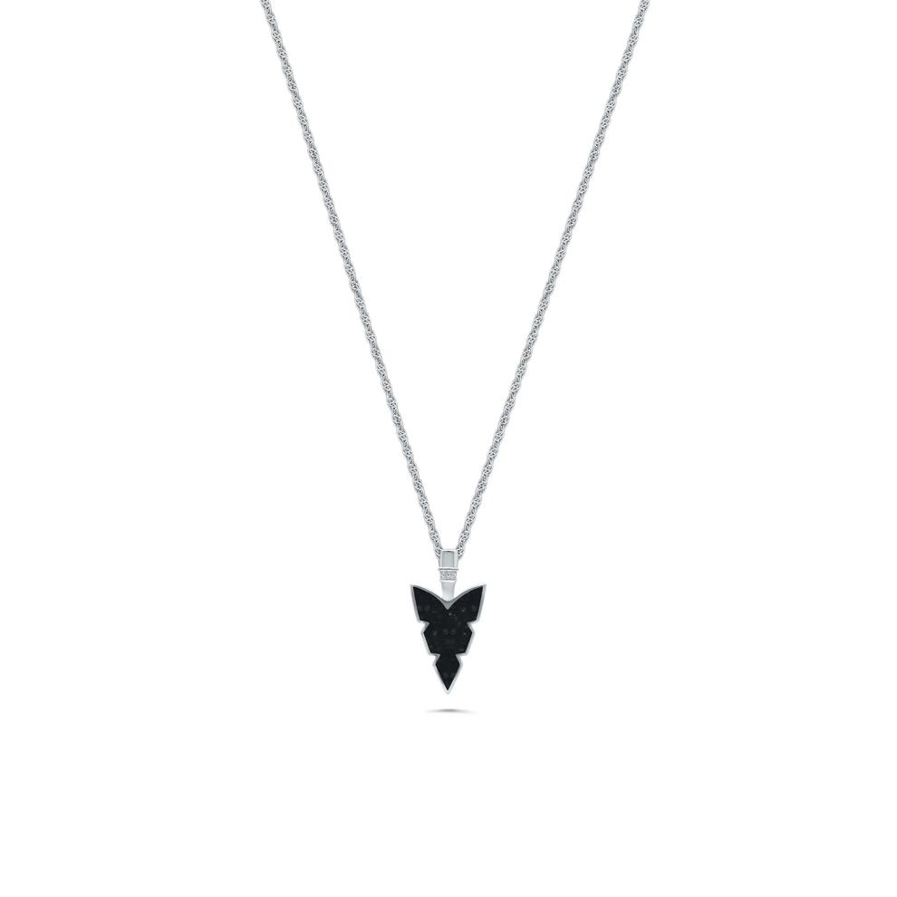 Black Crushed Diamond Arrowhead Pendant Necklace in Sterling Silver – Image 1 of 4