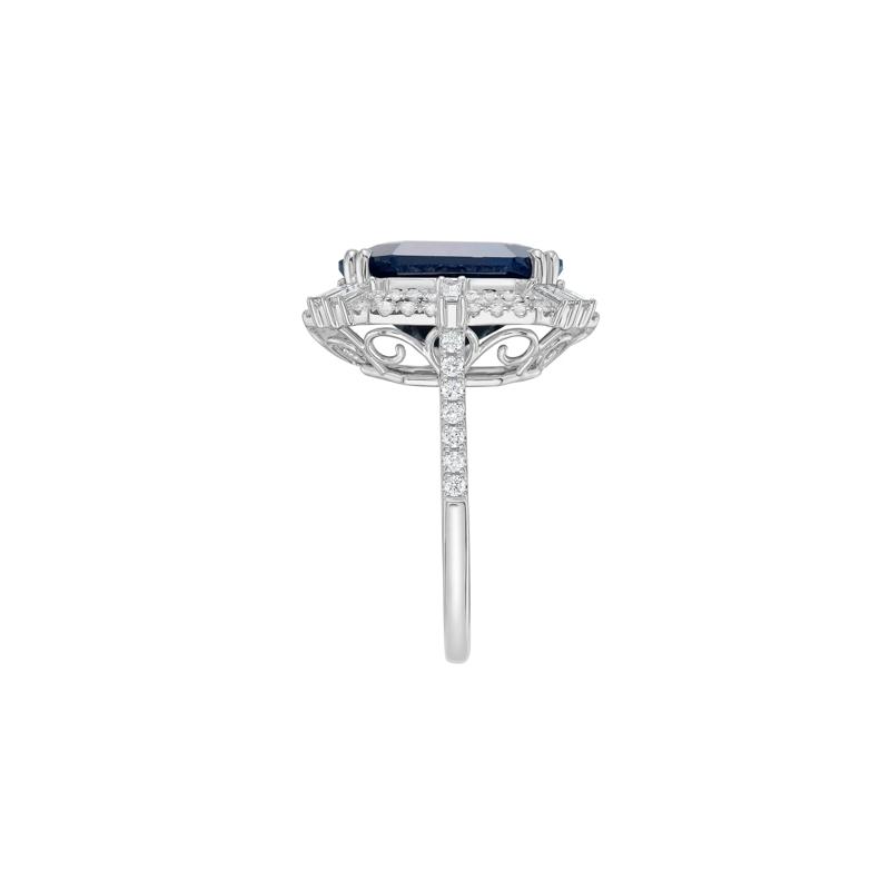 Emerald-Cut Blue Sapphire and Diamond Halo Ring in 14K White Gold &#40;1 ct. tw.&#41; – Image 3 of 5
