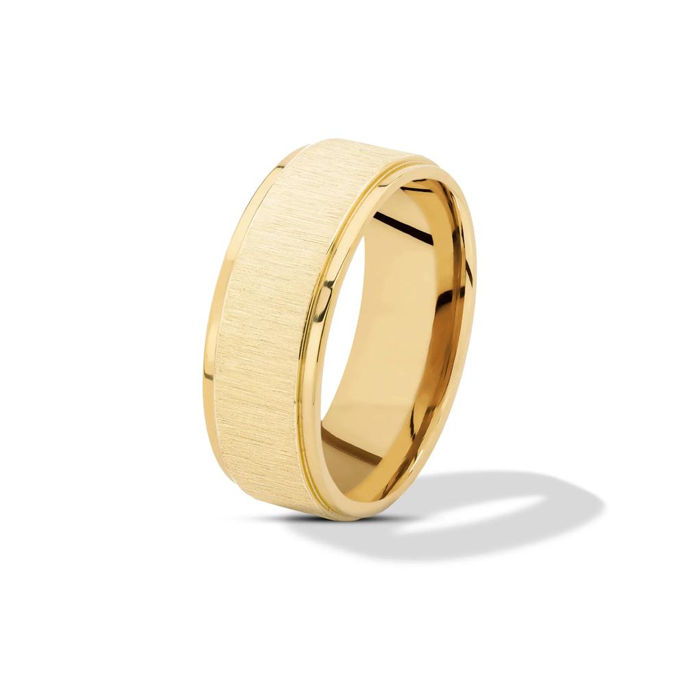 Men's Wide Flat Grooved Edge Band in 10K Yellow Gold, 8mm – Image 4 of 4
