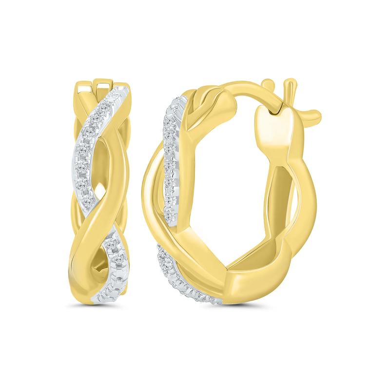 Twisted Hoop Earrings with Diamond Accents in 10K Yellow Gold – Image 1 of 1