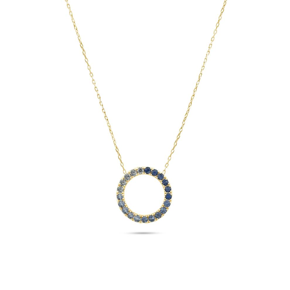 Shades of Montana Blue Sapphire Circle Pendant Necklace in 10K Yellow Gold – Image 1 of 4