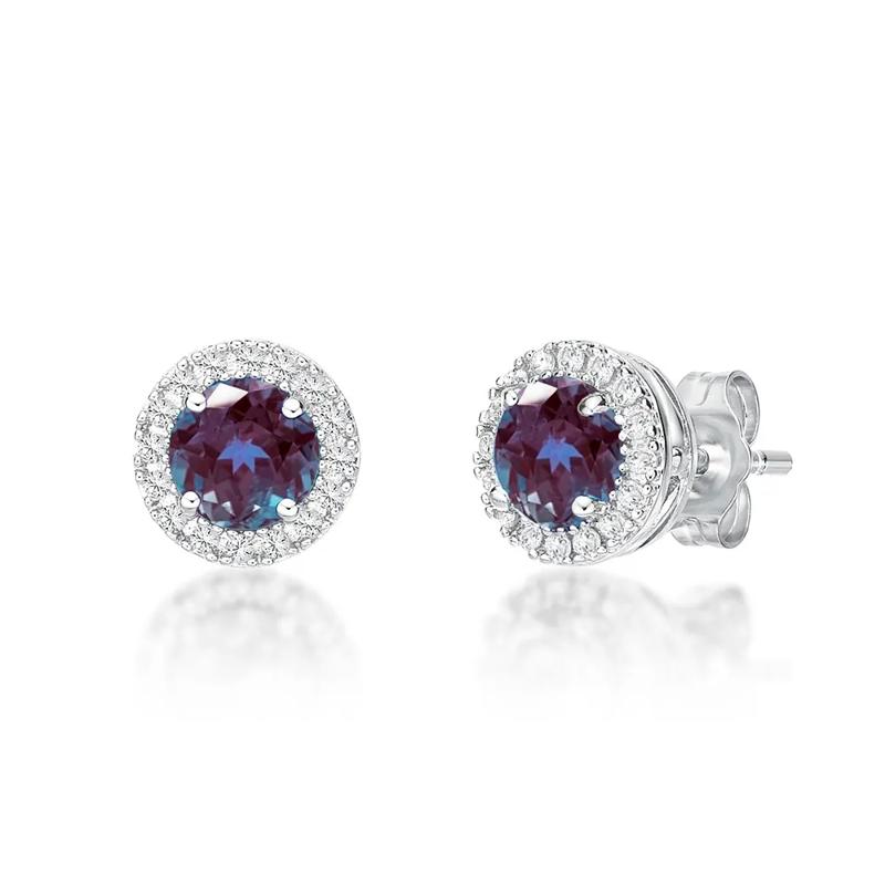 Lab Created Alexandrite &amp; White Sapphire Stud Earrings in Sterling Silver – Image 1 of 2