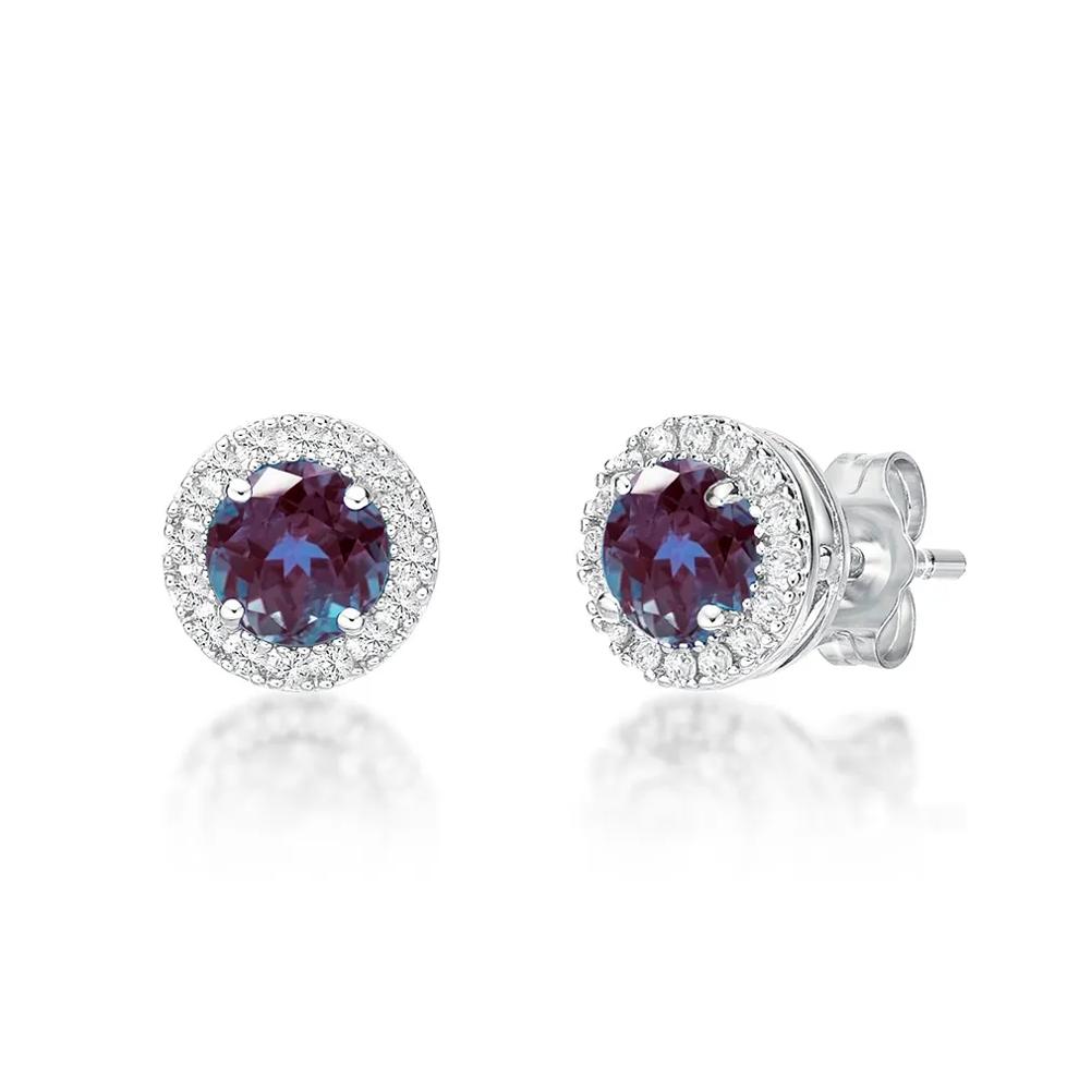 Lab Created Alexandrite &amp; White Sapphire Stud Earrings in Sterling Silver – Image 1 of 2