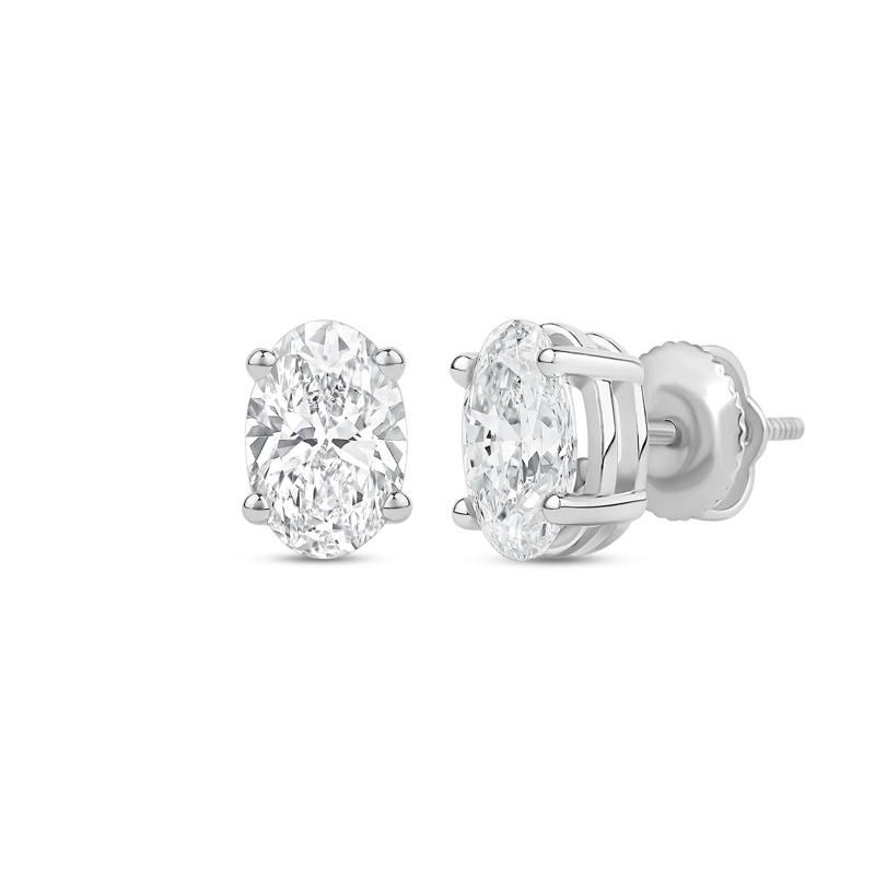 Lab Grown Diamond Oval-Shaped Solitaire Stud Earrings in 14K White Gold &#40;2 ct. tw.&#41; – Image 1 of 3