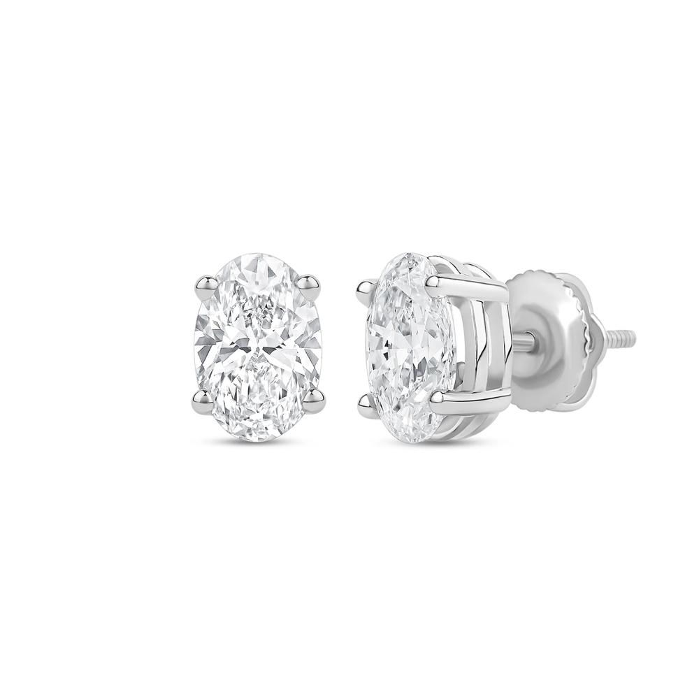 Lab Grown Diamond Oval-Shaped Solitaire Stud Earrings in 14K White Gold (2 ct. tw.) – Image 1 of 3