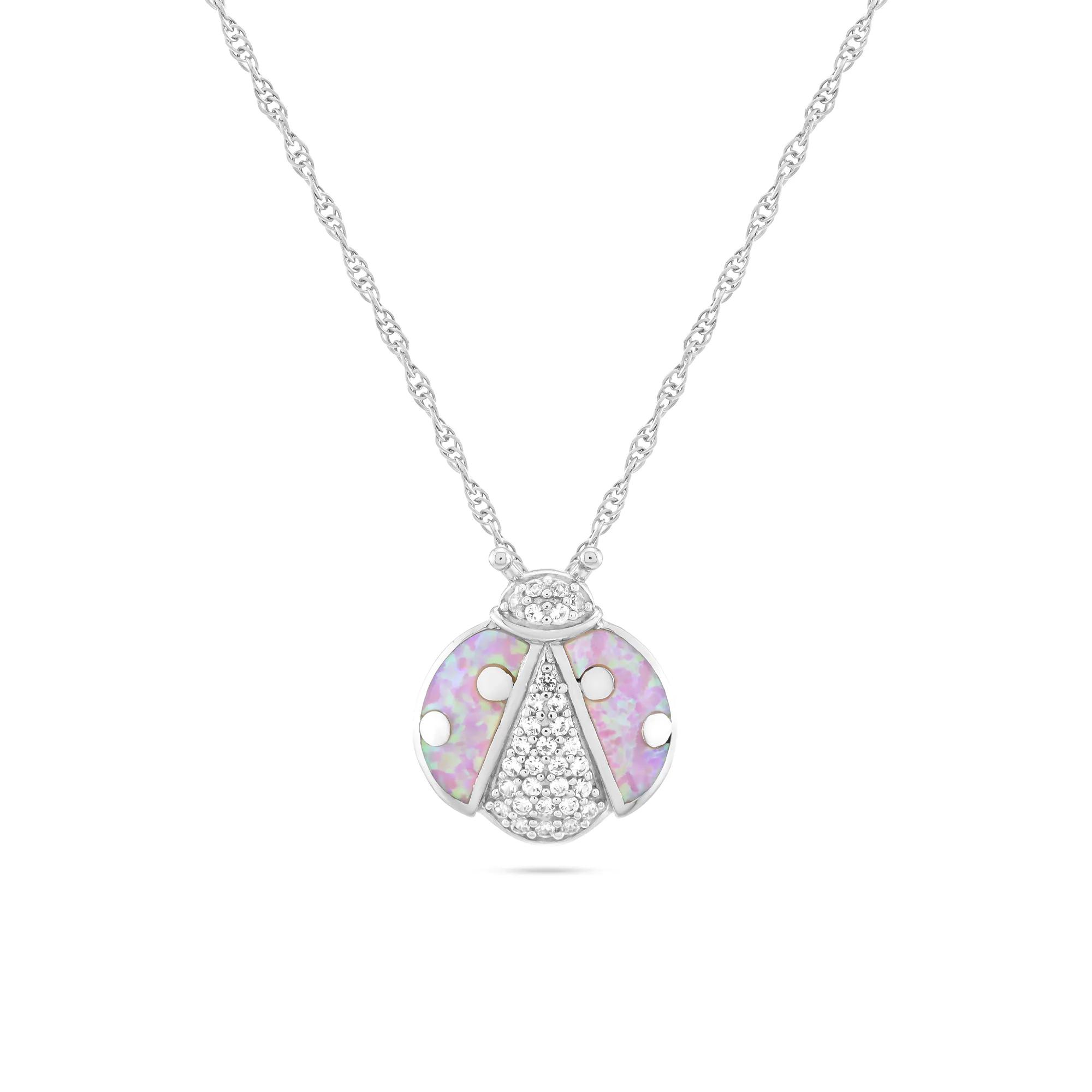 Lab-Created Opal & Lab-Created White Sapphire Ladybug Pendant