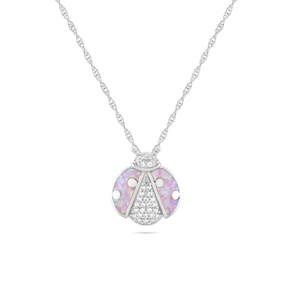 Lab-Created Opal &amp; Lab-Created White Sapphire Ladybug Pendant Necklace in Sterling Silver – Image 1 of 4