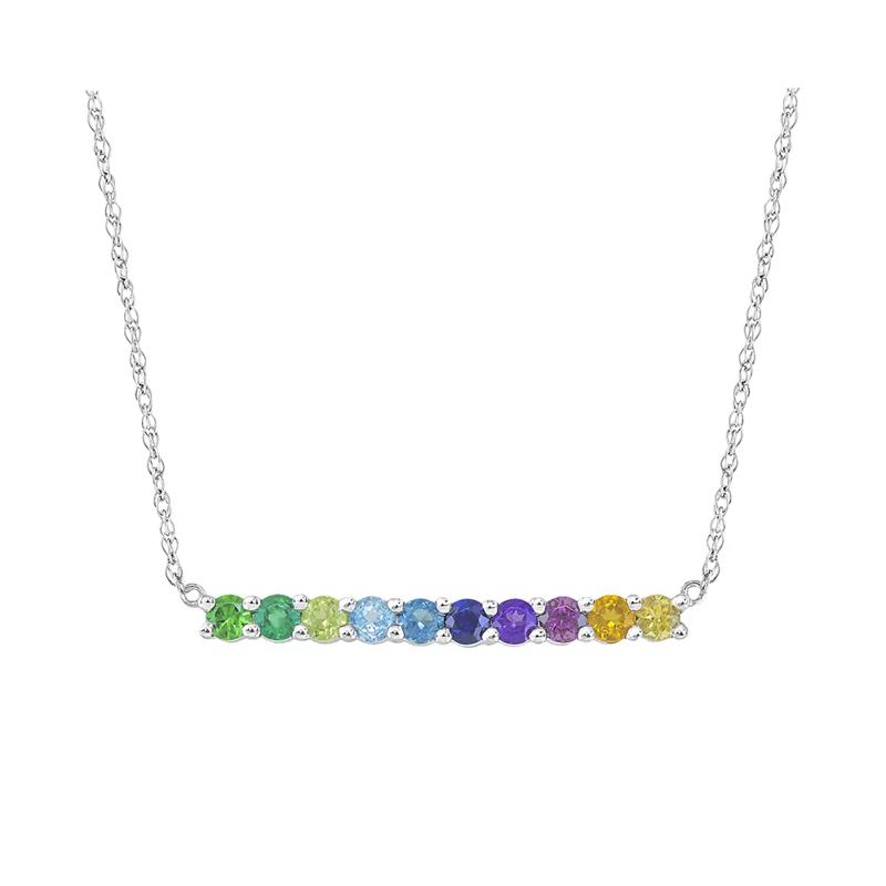 Multi-gemstone bar necklace in 10K White Gold – Image 1 of 2