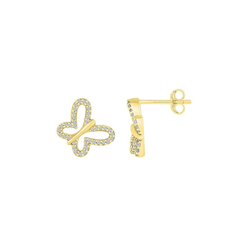 Pave Diamond Butterfly Earrings in 10K Yellow Gold &#40;1/7 ct. tw.&#41; – Image 2 of 3